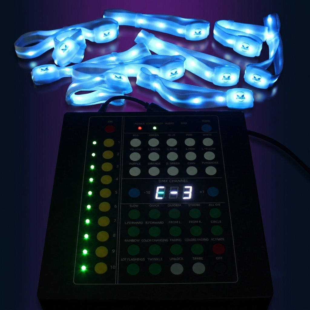 Image of DMX-Controlled Nylon Strap 12 Lamps LED Wristbands (Xylobands)