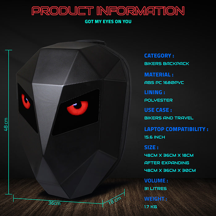 Led Eye Backpack Dimensions Drawing.pdf Eye Rover Premium Bikers LED Backpack - 31L | Hookaba
