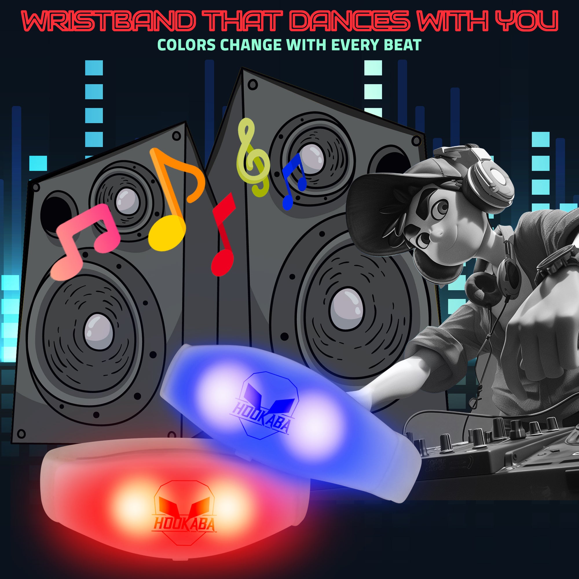 Image of SILICON STRETCHABLE STRAP MUSIC SENSING LED wristbands - Hookaba